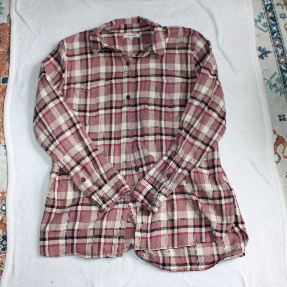 Madewell Flannel Long Sleeve Women's Purple White Black Button Up Size Large
